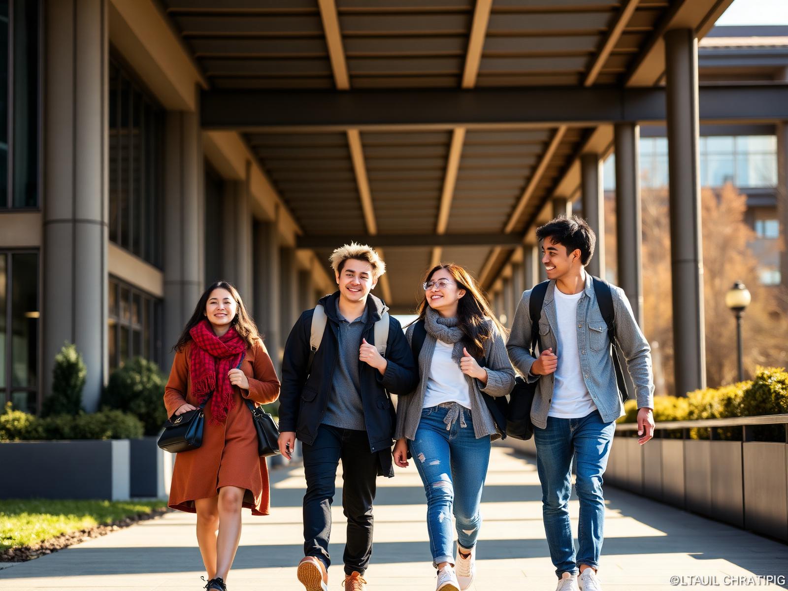 International students walking together on a university campus in China